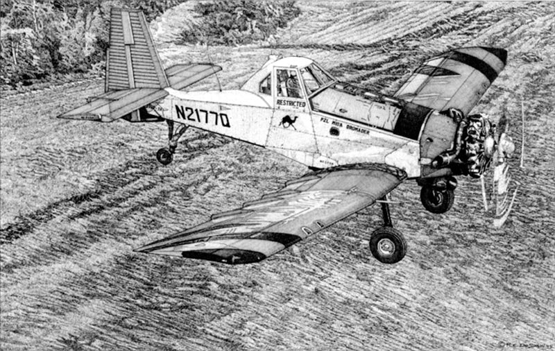 M-18 Dromader Flying DeSpain Pen and Ink Drawing